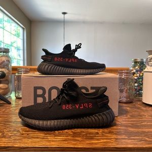 Bred Yeezy 350s worn